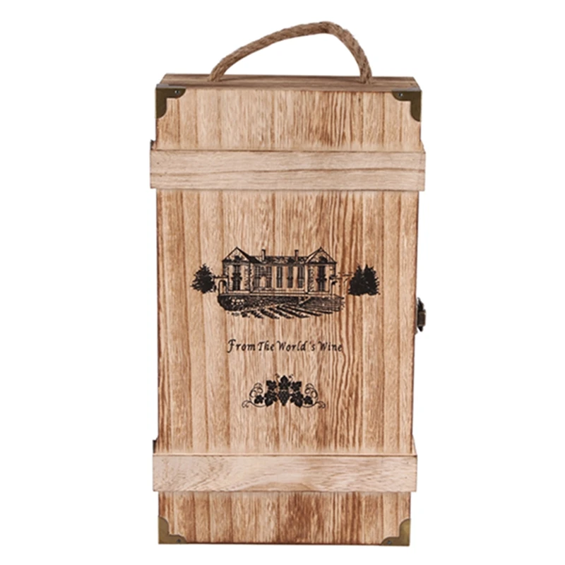 ●Vintage Wood 2 Red Wine Bottle Box Carrier Crate Case Storage Carrying Display Holder Birthday-ABFB