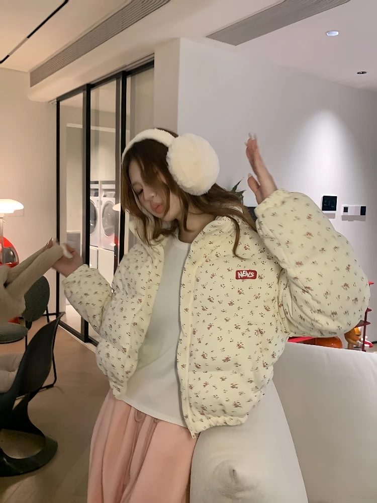 سترة قطنية قصيرة وسميكة للنساء، ملابس خارجية شتوية بأسلوب كوري، معطف قطني ناعم وأنيق وفضفاض للسيدات