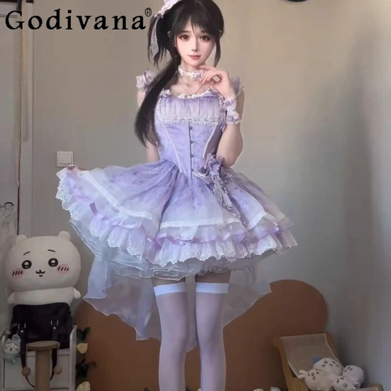 

Purple Lolita Evening Gown Dress for Women New High End Ballet Style Pure Desire Dress Female Summer JSK Princess Dress
