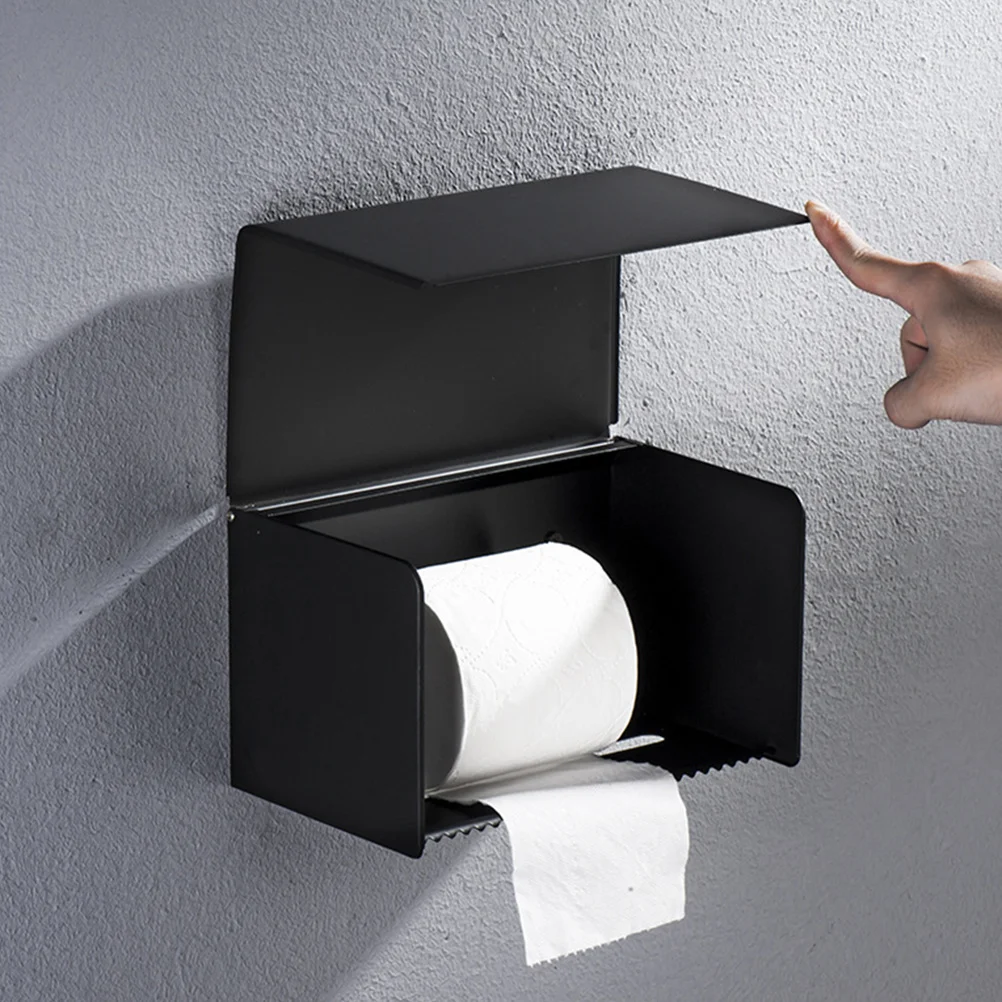 

Waterproof Stainless Steel Tissue Box Holder Wall Mounted Bathroom Toilet Paper Storage Case Dust Proof Edge Design Multi