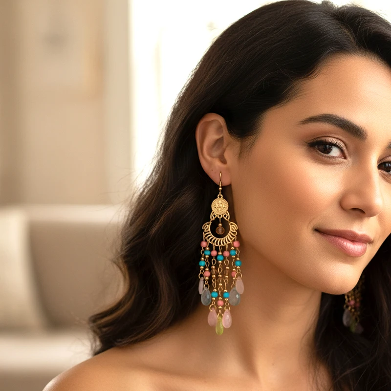 Colorful Rice Bead Water Drop Dangle Earrings for Women Bohemian Handmade Beaded Temperament Long Earring Vacation Style Jewelry