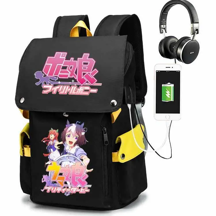 جوكي فتاة أنيمي البضائع 2D خاص صامت جرس الغزلان الذكور والإناث طالب موضة حقيبة كتف مزدوجة على ظهره ANI #2