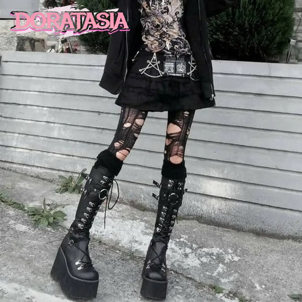 Punk Goth Witch Women Combat Boots Shoes INS Brand New Thigh High Lace Up Zip Halloween Cosplay Fashion Street High Winter Boots