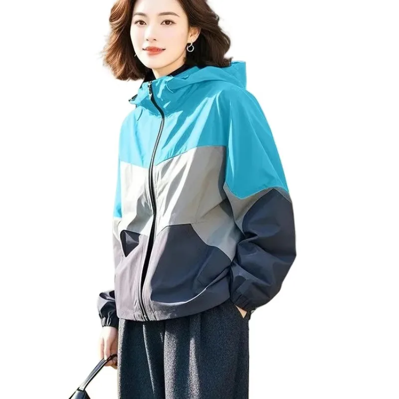 Chaqueta con capucha de manga larga para mujer, ropa de calle con cremallera, sudadera de protección solar, abrigos finos para exteriores, moda