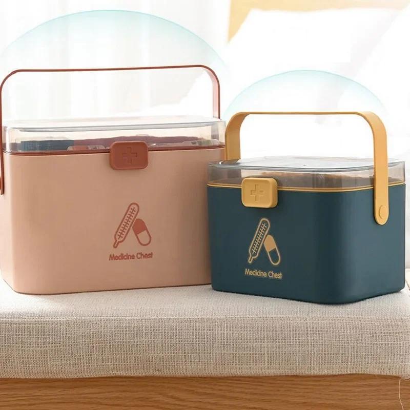 Caja de medicinas multifuncional para el hogar, caja de almacenamiento multicapa portátil resistente al desgaste, caja de polvo grande de primeros auxilios