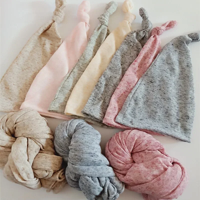 

Newborn Photography Props Stretch Wrap+Hat Baby Swaddling Posing Knit Swaddle for Photo Props Layering Backdrop