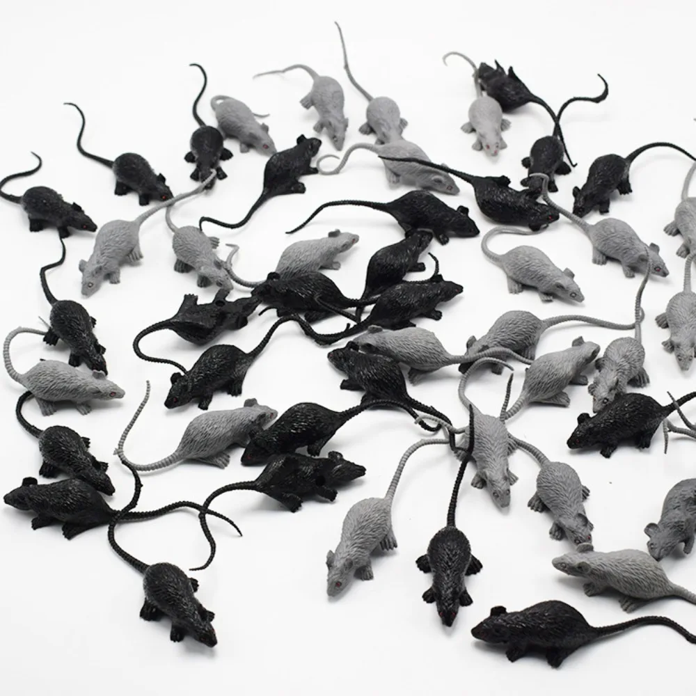 10 Uds. Decoración de fiesta de Halloween rata falsa Mini ratón de plástico modelo creativo negro gris juguete para niños truco broma Prop