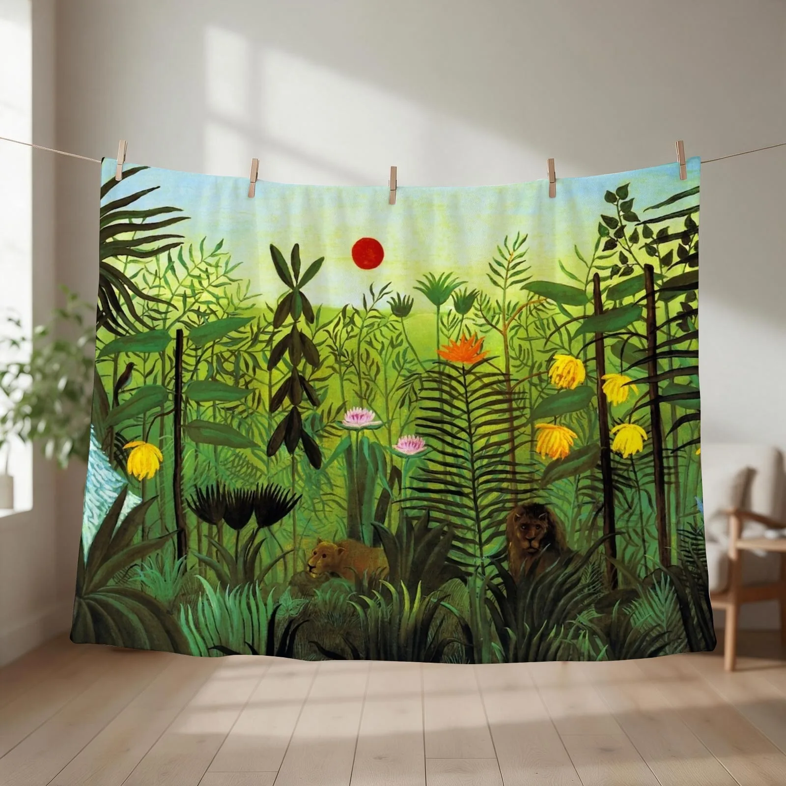 Henri Rousseau Exotic Landscape with Lion and Lioness in Africa, 1903-1910 Throw Blanket