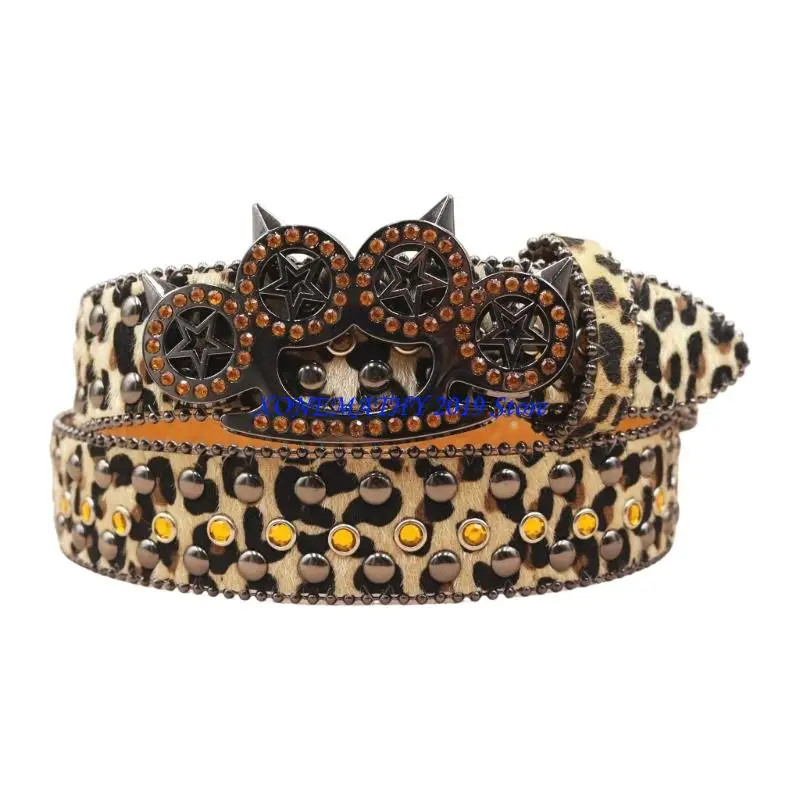 

F42F Hip Hop Rock Sash Fashion Belt Large Adjustable Animal Print Sparkling Unisex