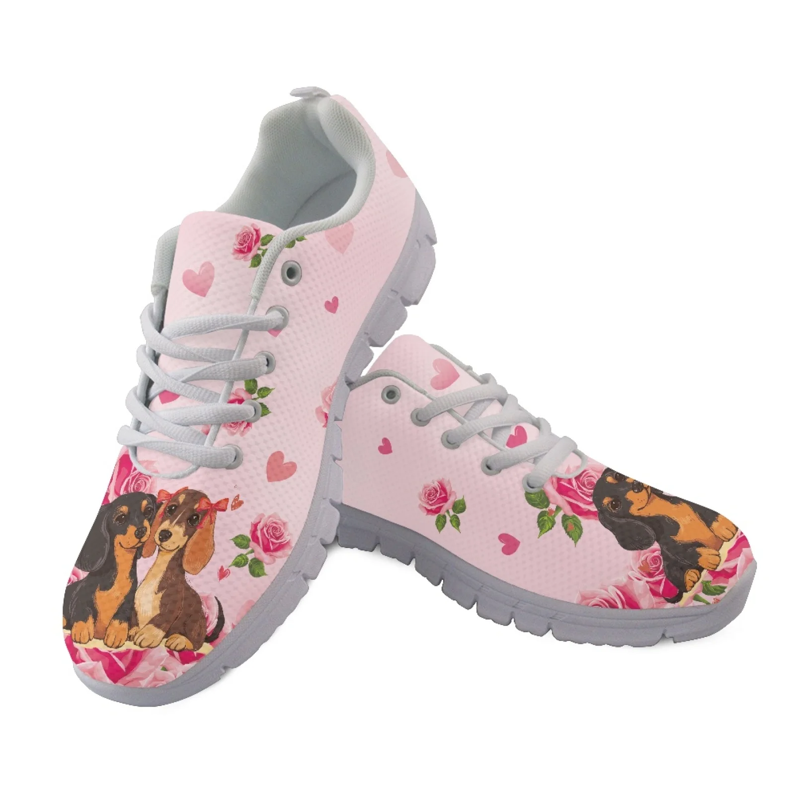 Coloranimal Dachshund Rose Heart Mesh EVA Sole Mens Athletic Trainers Running Walking Shoes for Womens New 2026 Fashion
