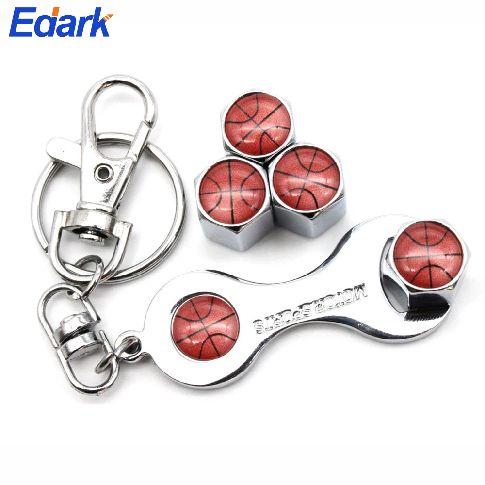 

1Set Basketball Style Anti-theft Emblem Auto Car Wheel Tire Air Valve Caps with Wrench Keychain Zinc Alloy Stem Dust Accessories