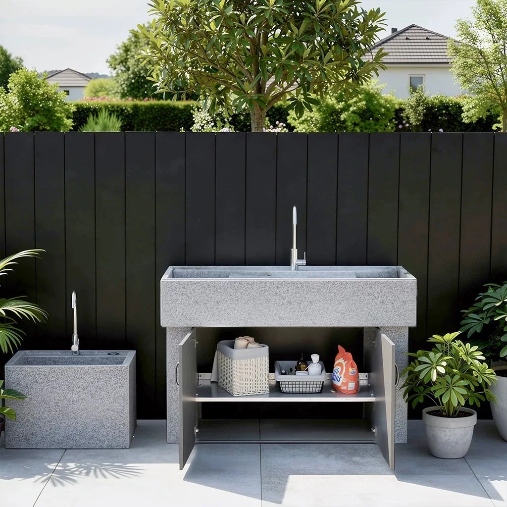 Granite laundry pool basin outdoor courtyard integrated wash basin with washboard outdoor balcony laundry cabinet sink
