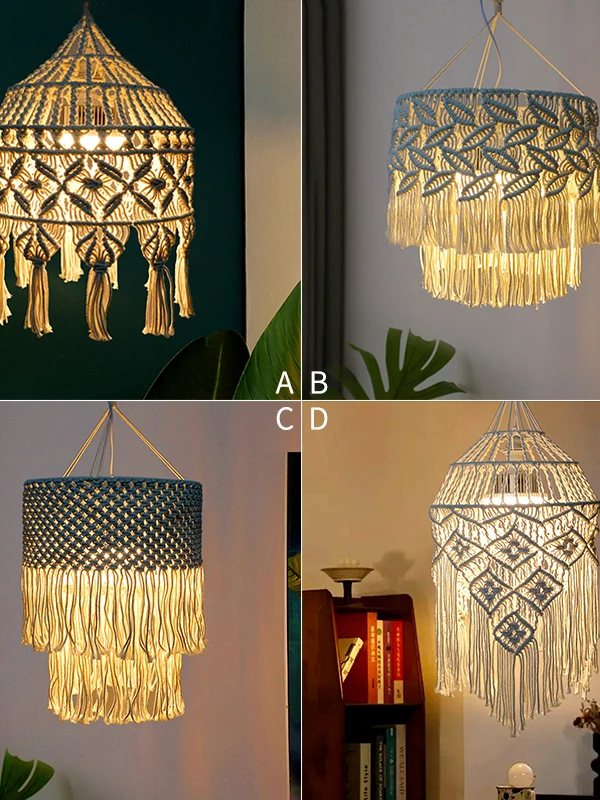 Bohemian Woven Lampshade Cotton Rope Handmade Weaving Home Decorative Lighting Hotel Creative Suspension Lamp Decoration