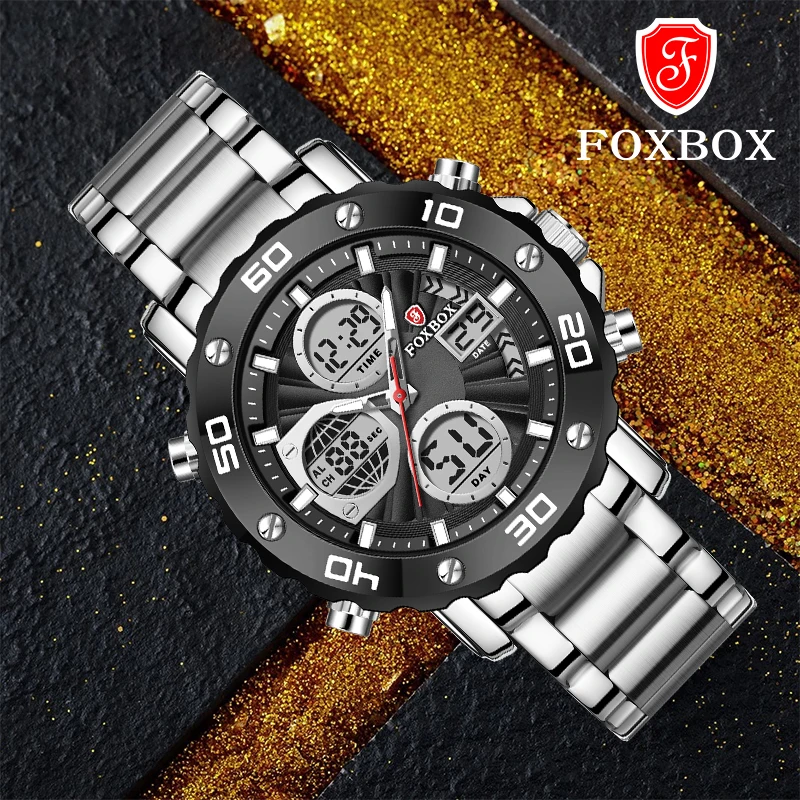 FOXBOX Watch Men Fashion Sport Quartz Clock Brand Mens Watches Luxury Military Waterproof All steel Wristwatch Relogio Masculino