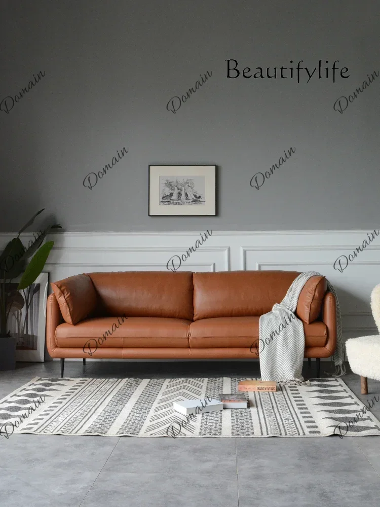 N10 Nordic all-leather sofa Italian minimalist living room first layer cowhide medieval three-person light luxury big black cow