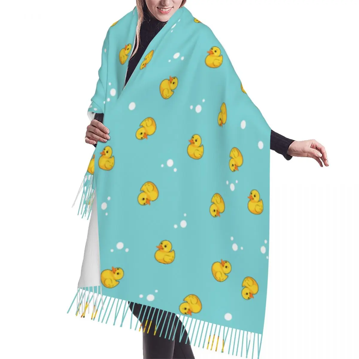 Custom Rubber Ducky Pattern Tassel Scarf Women Soft Shawls Wraps Lady Winter Scarves