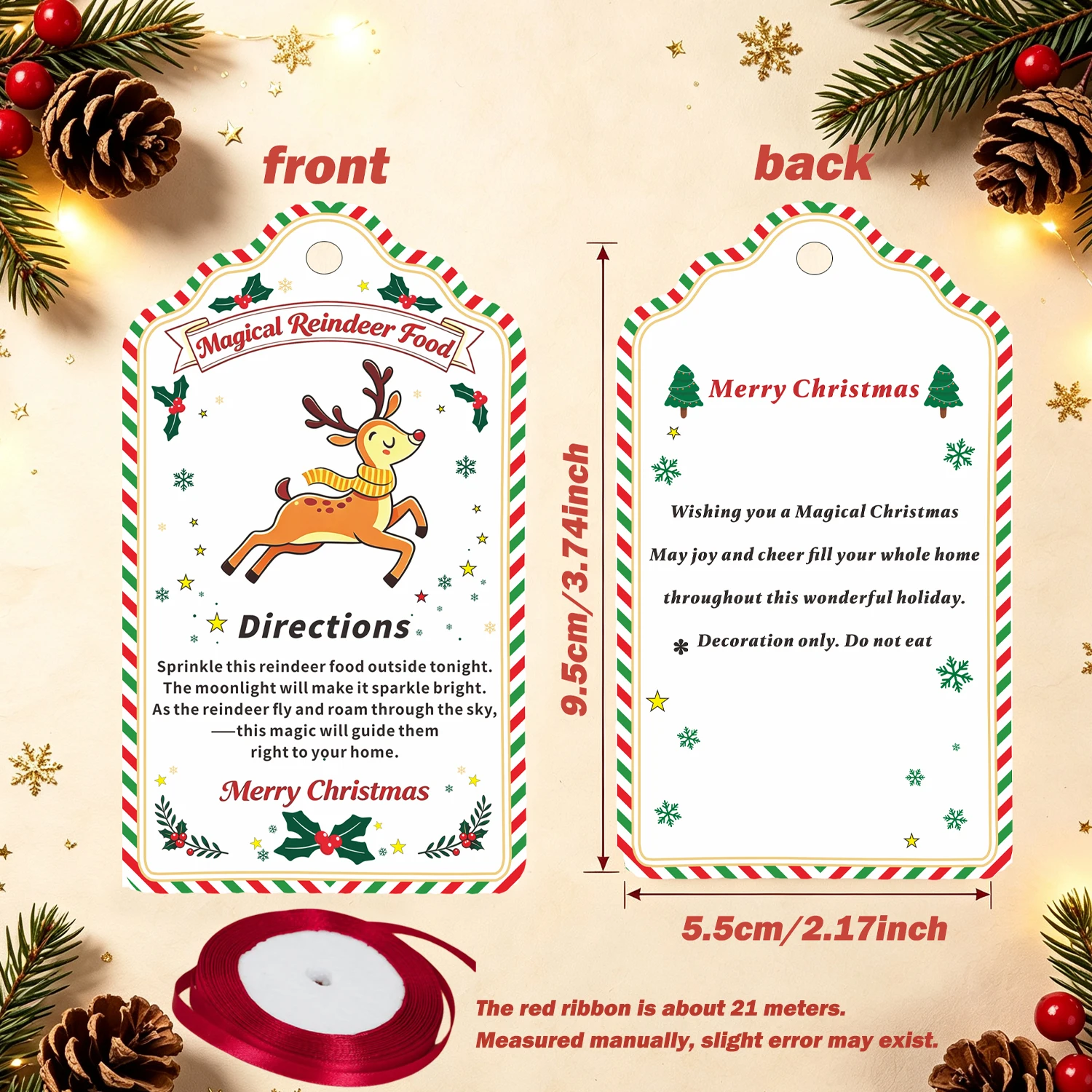 12/24/48pcs Magic Reindeer Food Set, Christmas Party Decoration, Double-sided Printing, Christmas Eve Holiday Party Gift