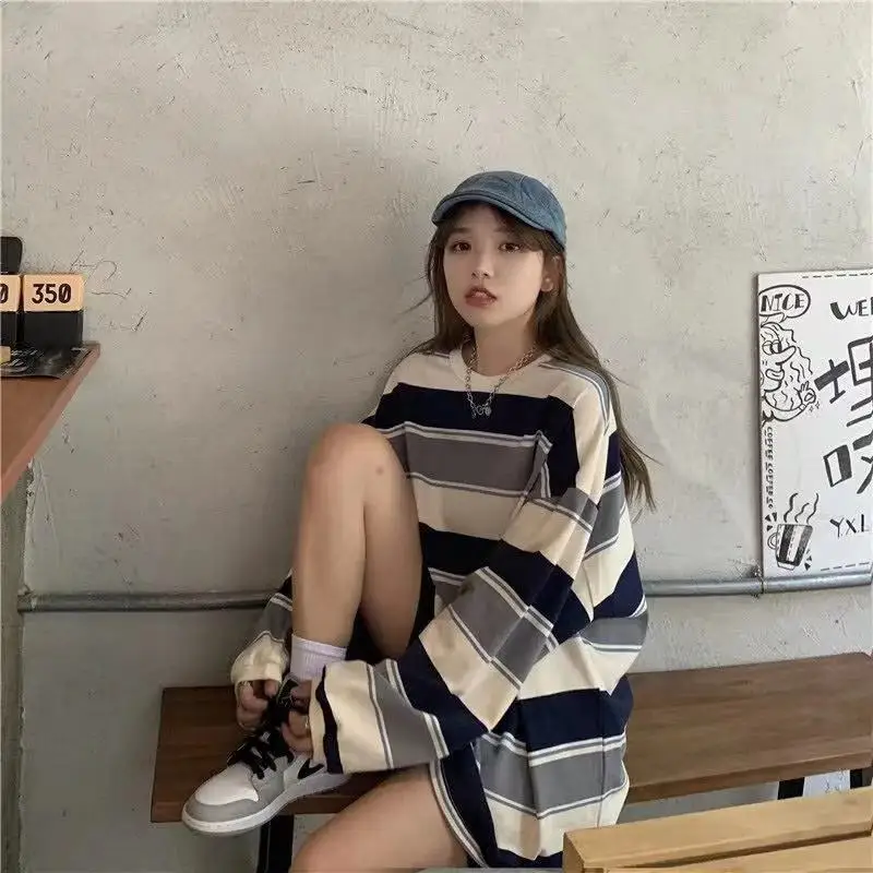 

Women's Ins Rainbow Striped T-shirt Long-sleeved Top Autumn Loose Bottoming Shirt 2025