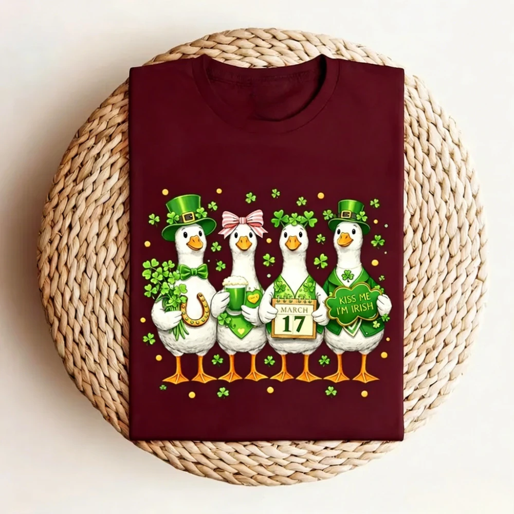 Funny St Patrick's Day Goose T-Shirt Irish Shamrock Tee Men Women Fashion Crewneck Cotton Tee Tops St Patrick's Festival Shirt