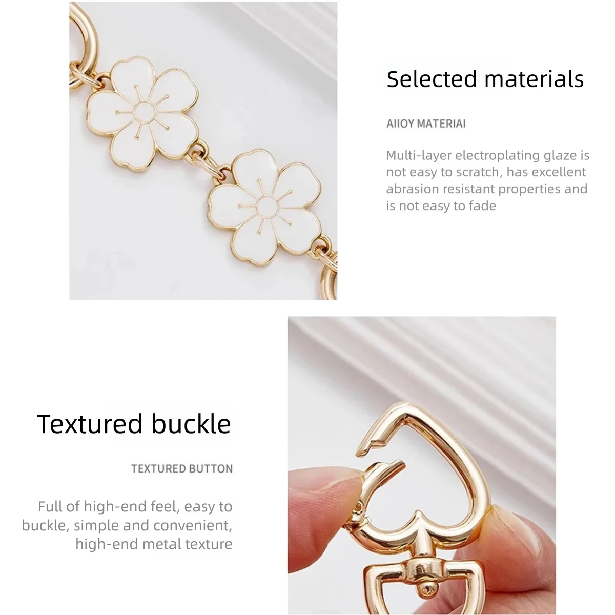 HOLIN 2Pcs White Cherry Blossom Bag Chain Sakura Extension Metal Chain For Laurel Wanderer Bag