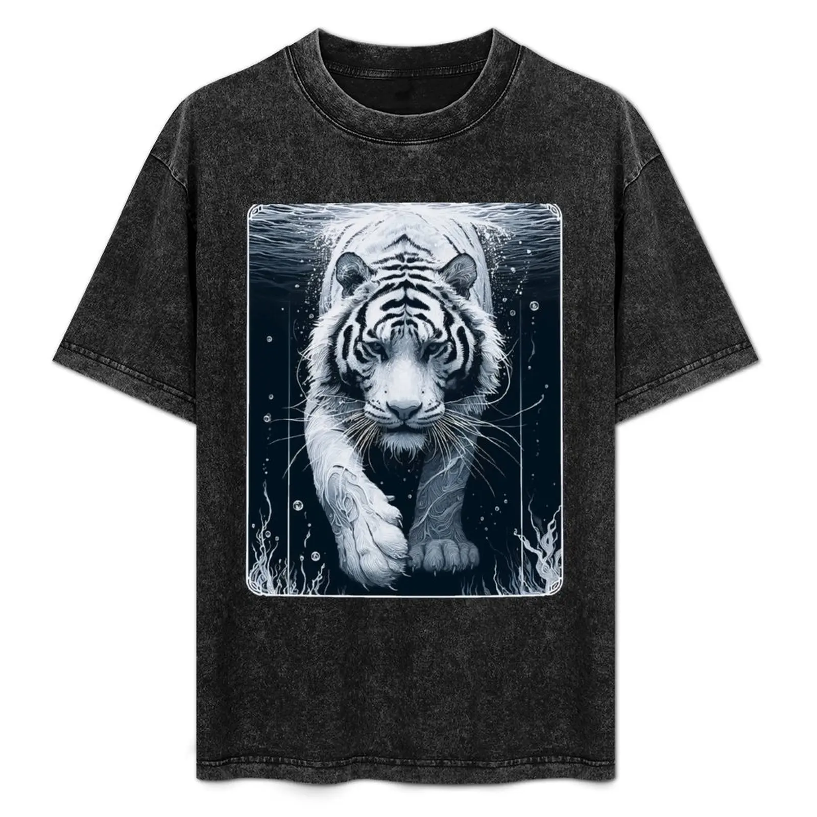 Monochromatic Tiger Underwater T-Shirt graphic t shirt vintage Blouse plain black t shirts men