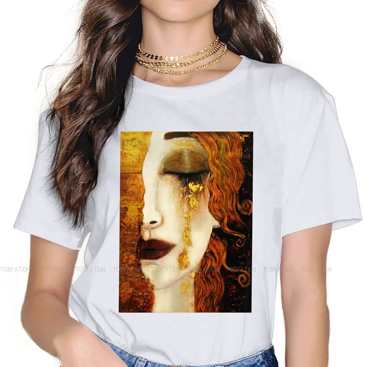 Golden Tears Kawaii Girls Women T-Shirt Gustav Klimt Painting 5XL Blusas Harajuku Casual Short Sleeve Vintage Oversized Tops