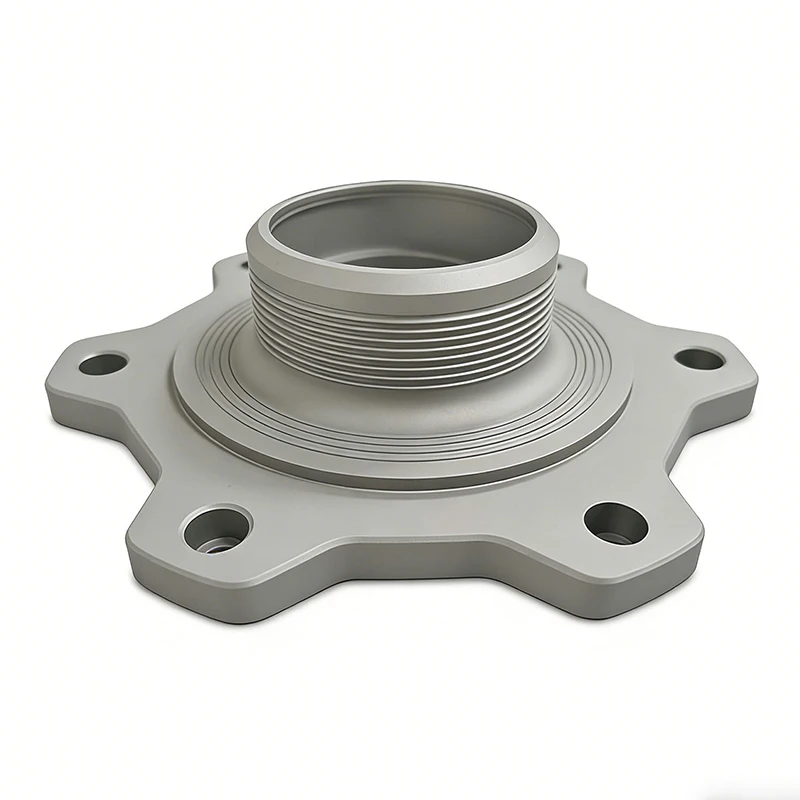 

Custom Precision Hardware Machinery Component Anodized Aluminum CNC Machined Mounting Flange with Threaded Hub