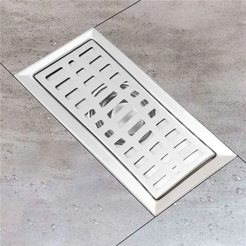 A53Q-5X Large-Traffic Stainless Steel Bathroom Shower Square Floor Waste Grate Sanitary 20Cm X10cm Floor Drain
