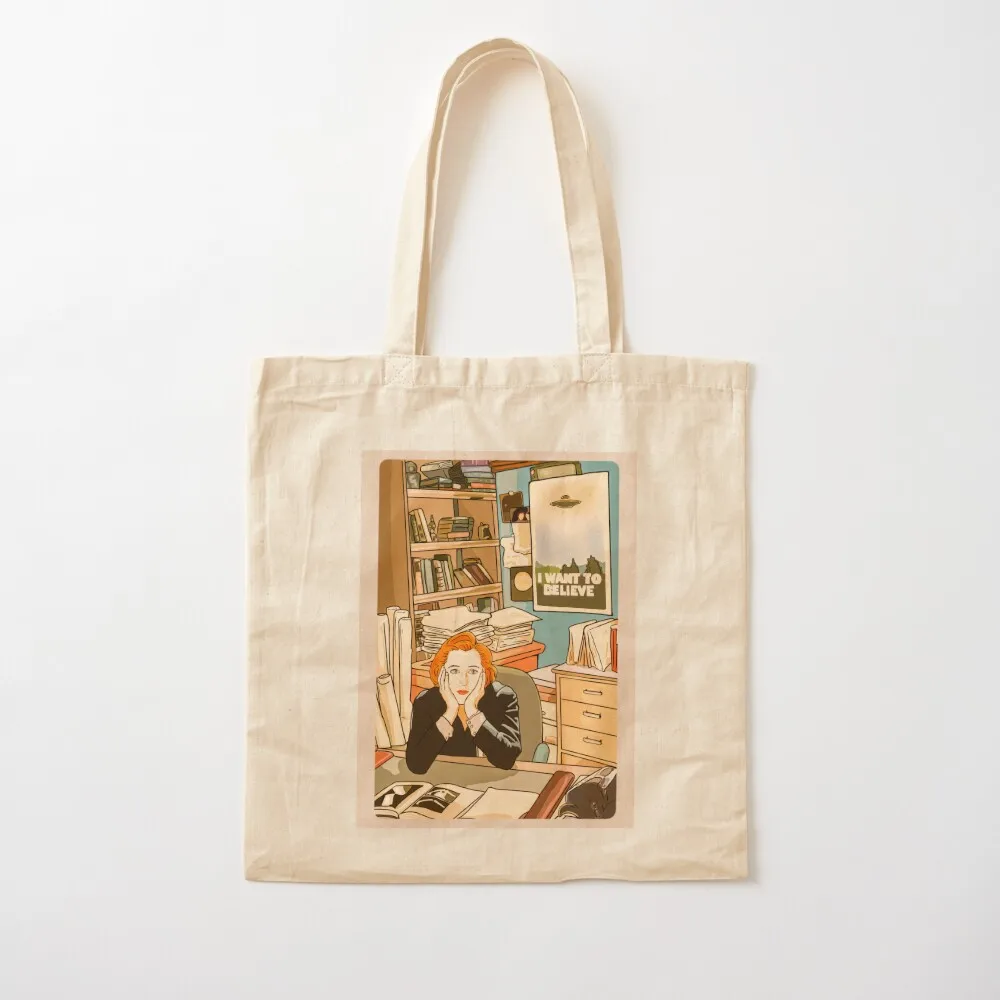 Sac fourre-tout en toile personnalisé, le sceptique Dana Scully dans le bureau du Mulder, X Files