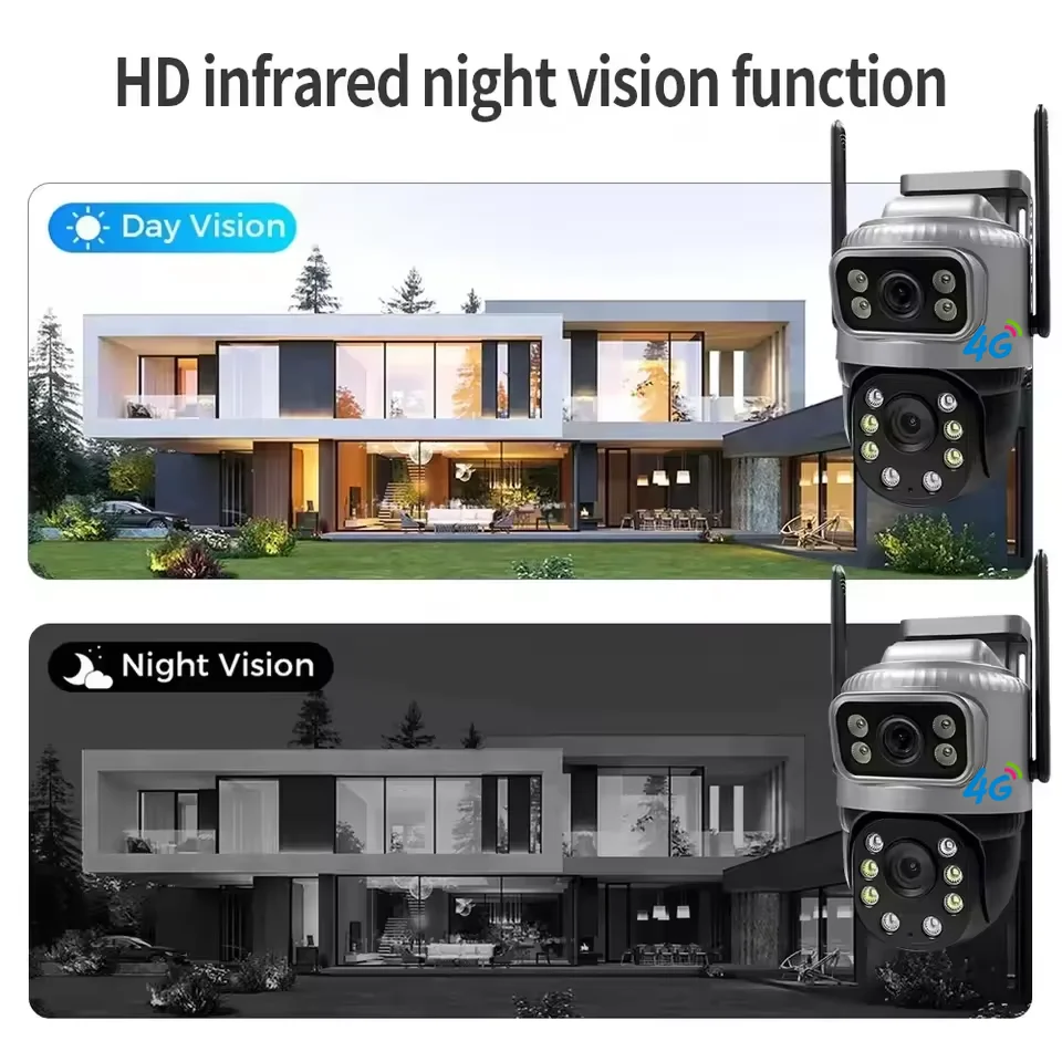 4G IP Camera With Sim Card 8MP 4K Dual Lens Outdoor Surveillance Monitor Webcam Night Vision Smart Home CCTV Security Protection