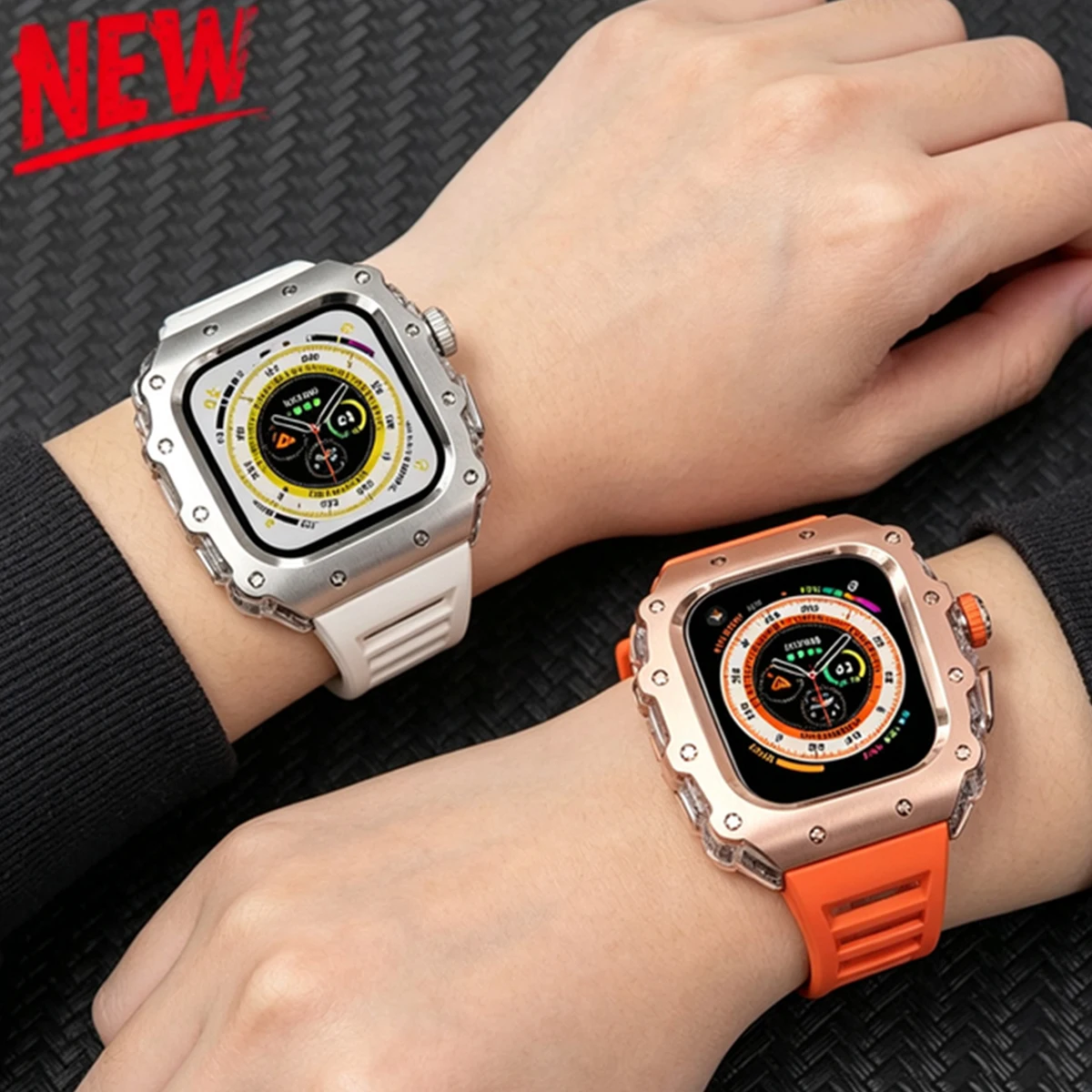 Stainless Steel Mod Case & Sport Band for Apple Watch Ultra 3-1 49mm S11 10 9 8 7 SE3 46/45/44MM Crystal Button Protective Kit