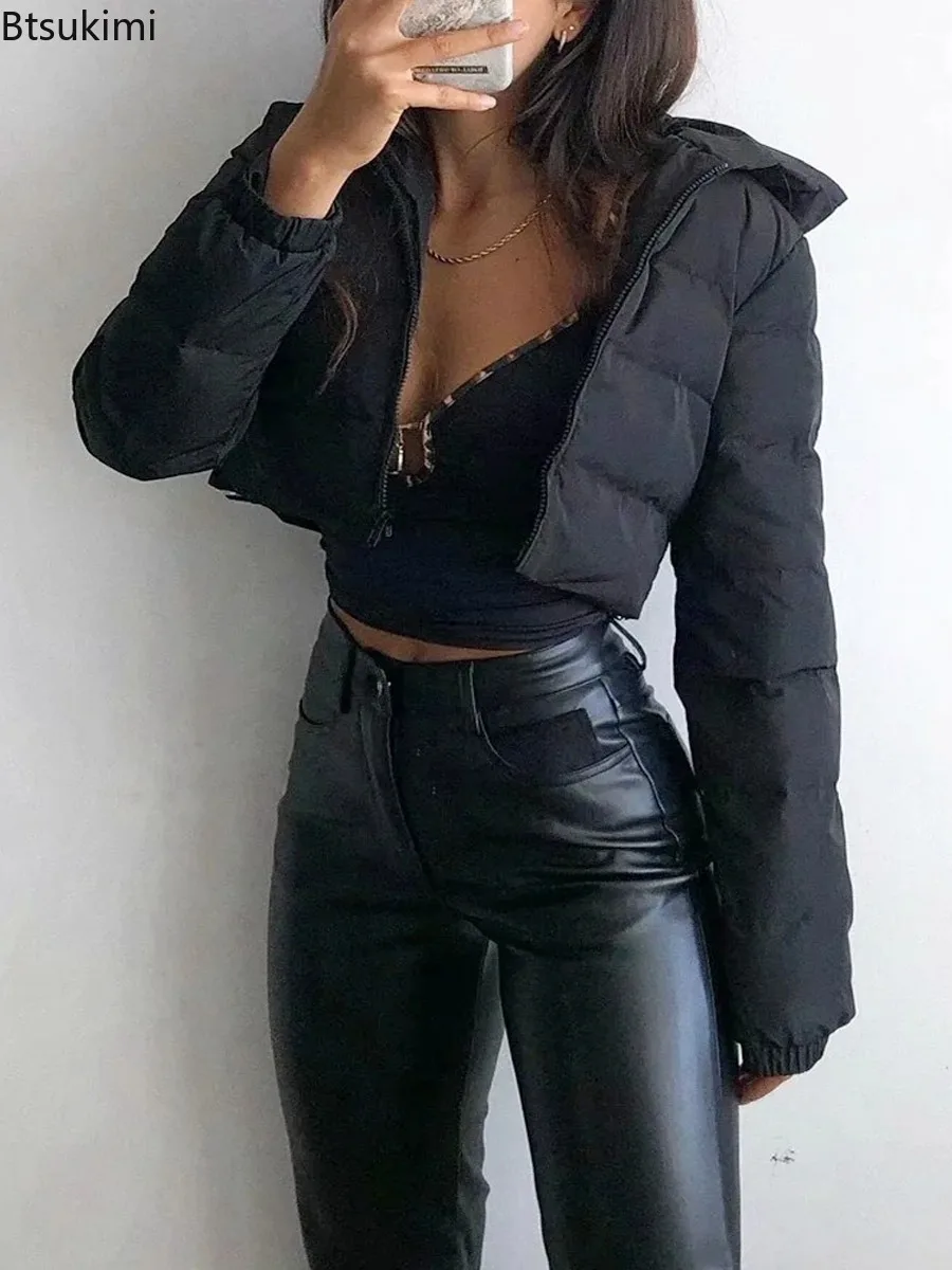 Winter Hooded Parkas Casual Down Cotton Coat Zipper Trend Bread Coat Women Long Sleeve Keep Warm Fashion Short Parkas Jackets