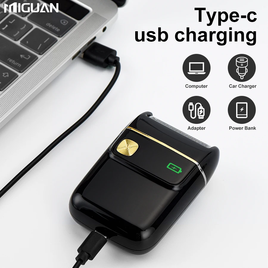 ماكينة حلاقة كهربائية قابلة لإعادة الشحن عبر USB - ترددية، محمولة، رقائق قابلة للاستبدال، أسود - للسفر والاستخدام المنزلي، هدية للرجال