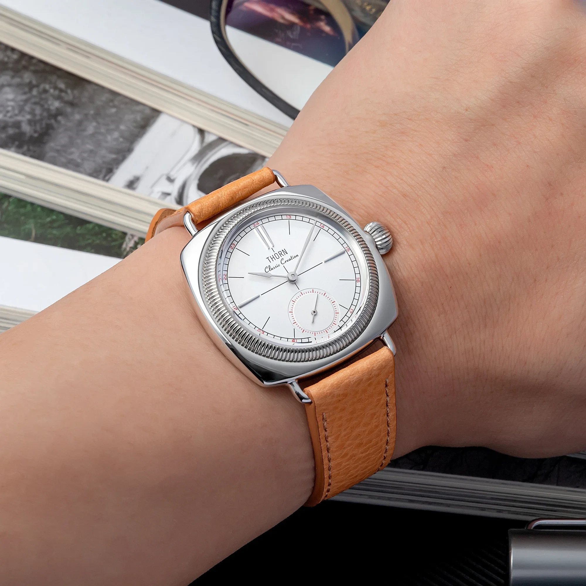 【T017】THORN clássico ostra vintage em forma de travesseiro relógio retrô 36mm casal relógio de pulso importado movimento de quartzo