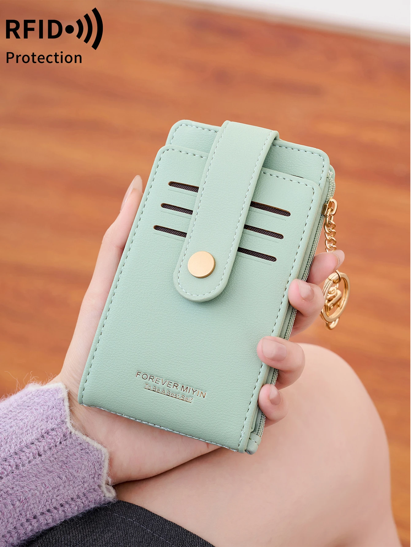 

Stylish vertical folding card holder ultrathin womenswallet bifold multi-card holder zippered coin purse clutch bag with keyring