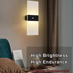 Rechargeable Wall Lamp USB Charging Motion Sensor Wall Light Indoor Lighting Room Decor For Bedside Living Room Bedroom Sconces