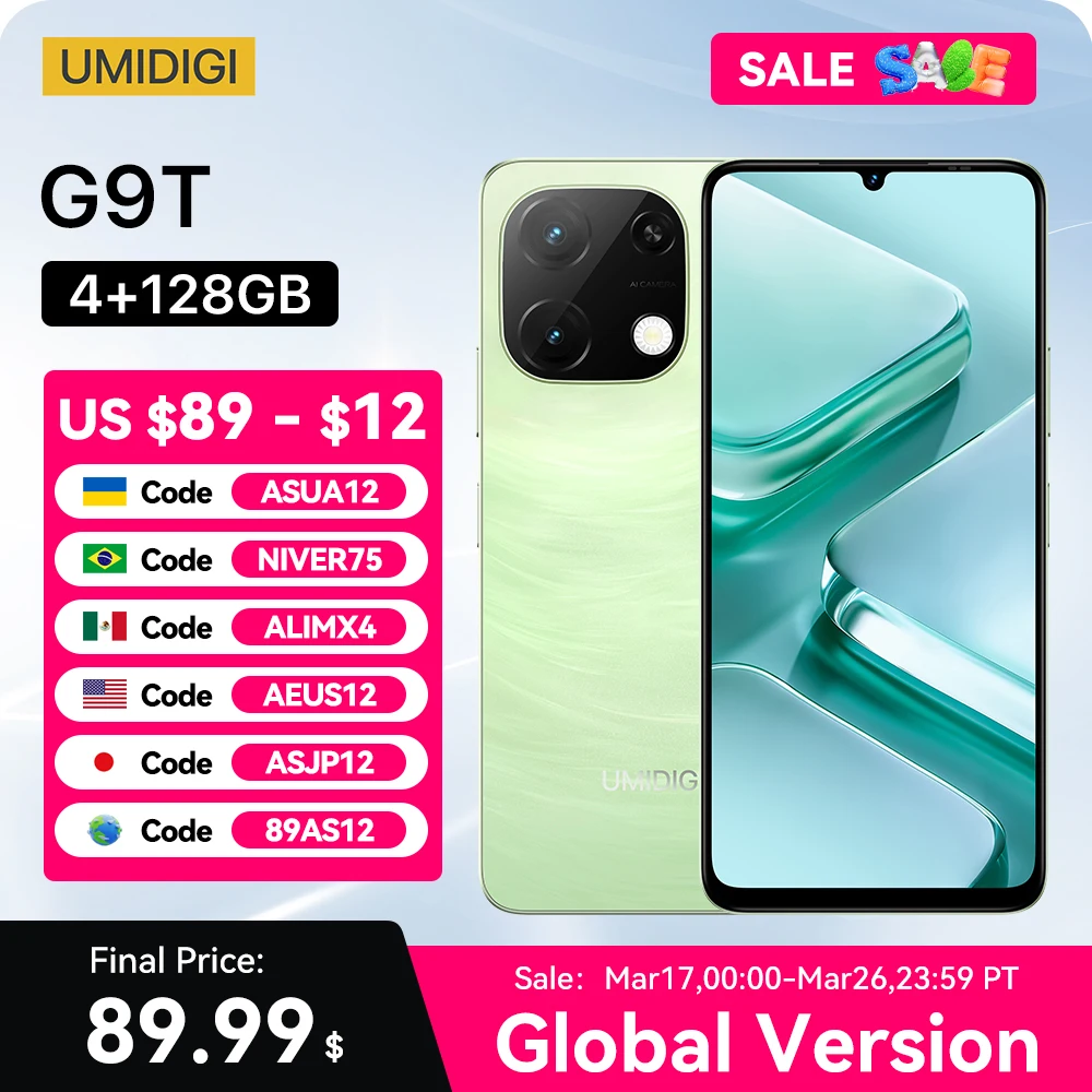 UMIDIGI G9T Android 14 Smartphone UNISOC T606 8-Core 256GB 6.75” Water Drop HD+ Display 13MP Camera 5000mAh Battery Cellphone