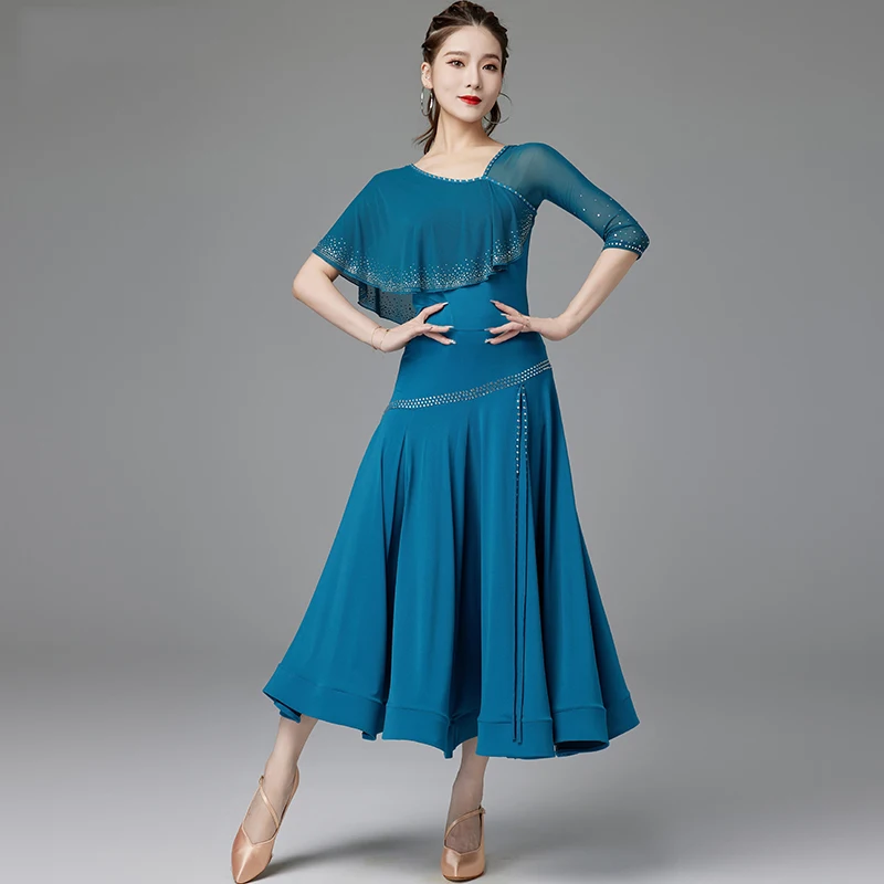 Ballroom Dance Competition Dress For Women National Standard Waltz Social Dance Diamond Big Swing Skirts Performace Wear DQL8479