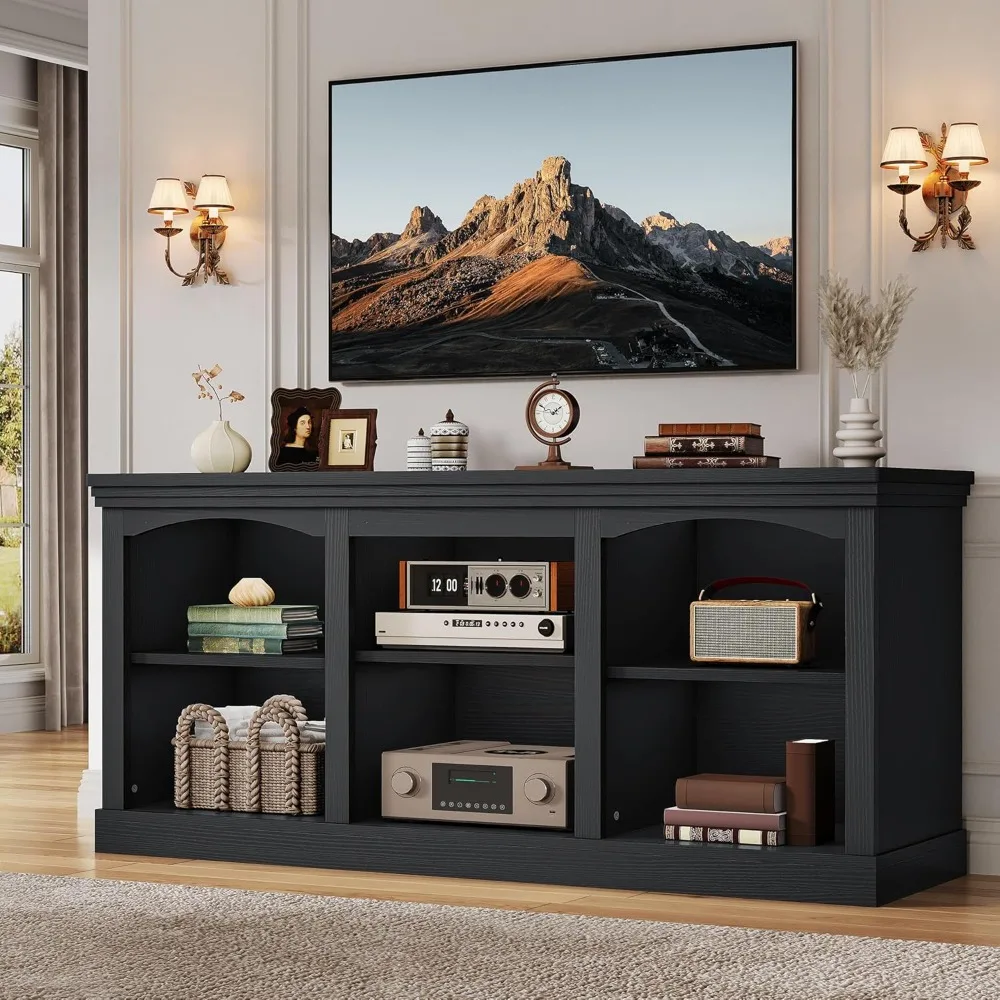 

Farmhouse TV Stand for 75/80 Inch TV, Entertainment Center with Adjustable Shelf, Large TV Console Table for Living Room (Black