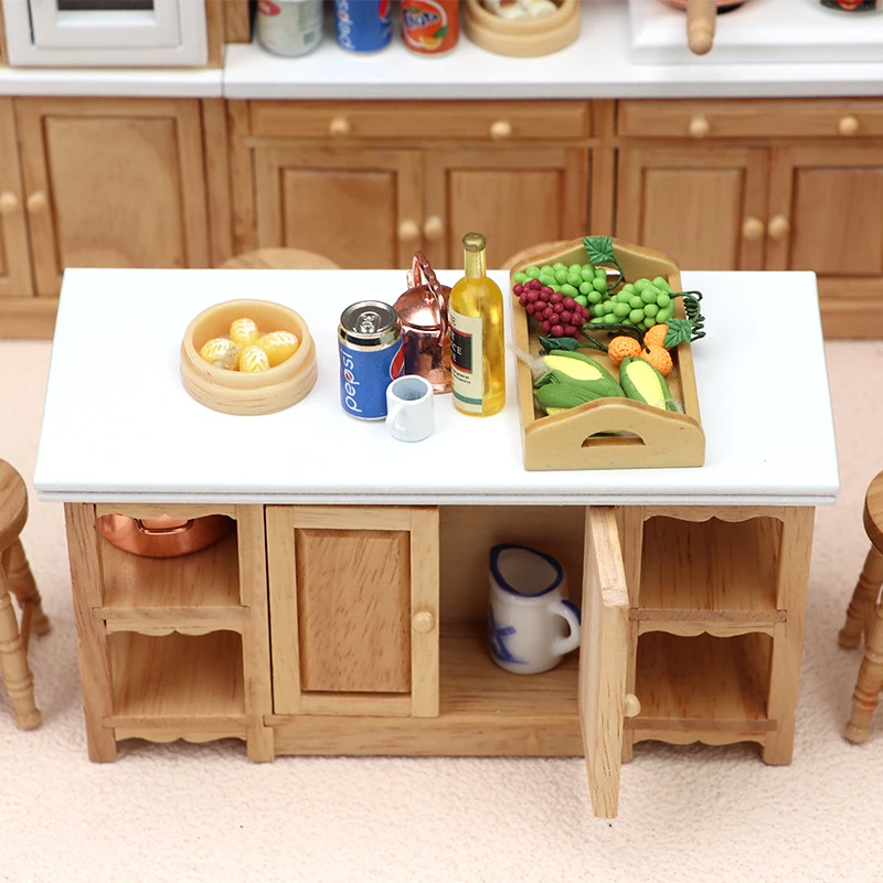 1Set 1:12 Dollhouse Miniature Kitchen Furniture Sink Cabinet Stove Cabinet Cupboard Cooking Table Stool Model Decor Toy