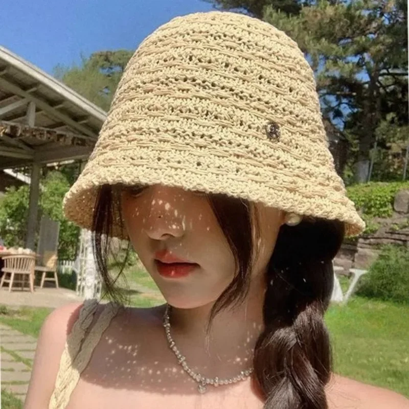 

Summer Women's Hat Korean Fashion Bucket Hat, Breathable Wide Brim Straw Boater Fisherman Hat for Small Face, UV