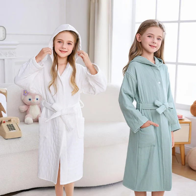 Children Winter Pure Cotton Bathrobe A Class Fabric  Soft Comfortable Adjusted Belted Sleepwear Kids Homewear 6-14Y