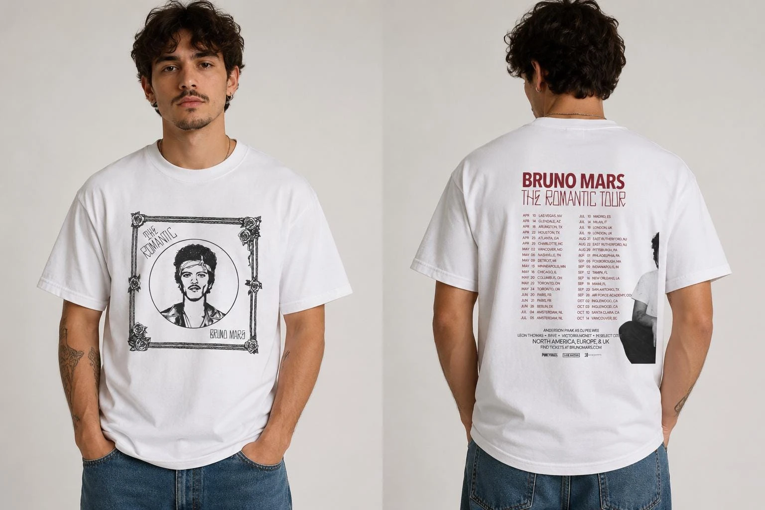 Bruno Mars Romantic Tour Grafik-T-Shirt Konzertplakat-Druck Tee 2026 Sommer Herren Damen Baumwolle Oversized T-Shirt Streetwear Y2K
