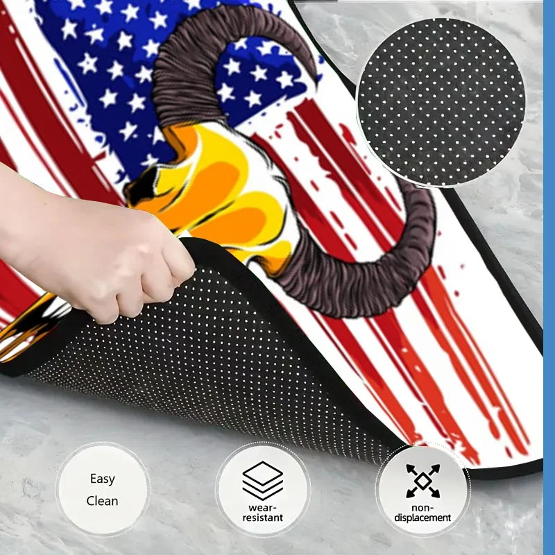 1pc Pet- Friendly Car Trunk Mat, 75x100 Size, Bull Skull& Flag Design, Durable Material, Suitable For Large Dogs, Cars, Trucks,