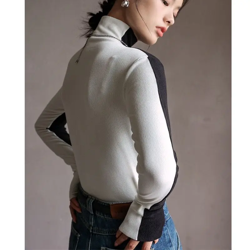 Women Solid Turtleneck Thin Soft Long Sleeve Women T-shirt High Stacked Neck Tight Perspective Jumpers Sexy Slim Sweaters