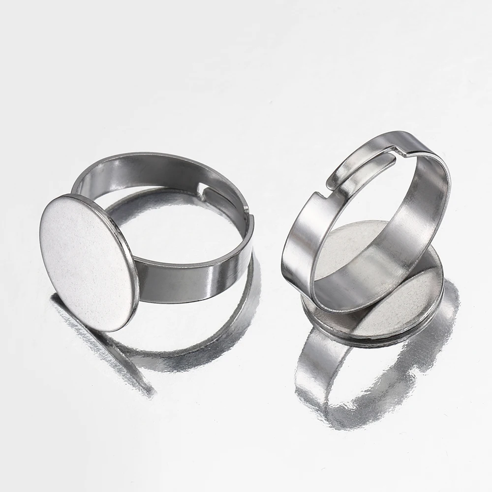 10 Stück 8mm 10mm 12mm 14mm Edelstahl Verstellbare Ringfassungen Rohlinge Cabochon-Basisschalen für DIY Schmuckherstellung Zubehör – Detail 1