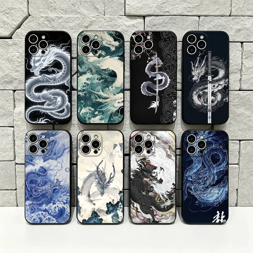 

Line Dragon Phone Case For iPhone 17 16 15 14 13 12 11 Pro Max 17 Air 16E XR 7 8 Plus SE2 Black Cover