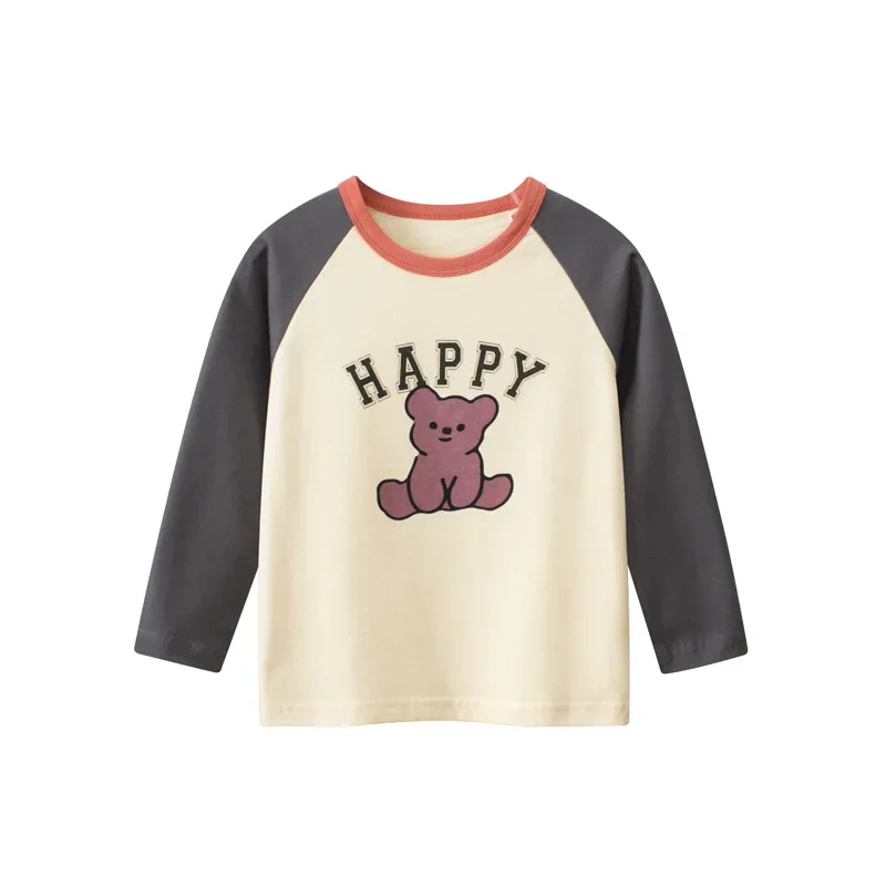 Cartoon Bear T Shirt Girls 2024 primavera autunno nuove T-Shirt per bambini lettere stampa manica lunga ragazza top Tees abbigliamento per bambini