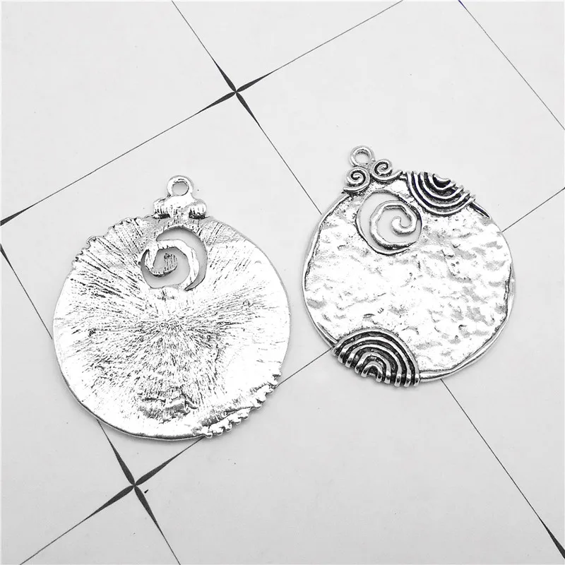 2PCS Antique Charm Ancient Tone Round Shaped Alloy Pendants Crafts 52*44mm Jewelry Making Accessory DIY Findings Charms Pendant