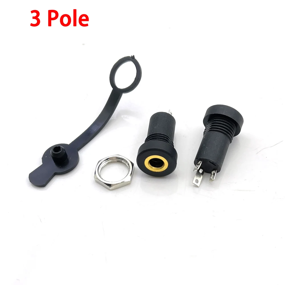 3.5mm Audio Jack 3/4 Pole Stereo Solder Black Panel Mount 3.5 mm Headphone Female Socket Connector With nut Waterproof Cap